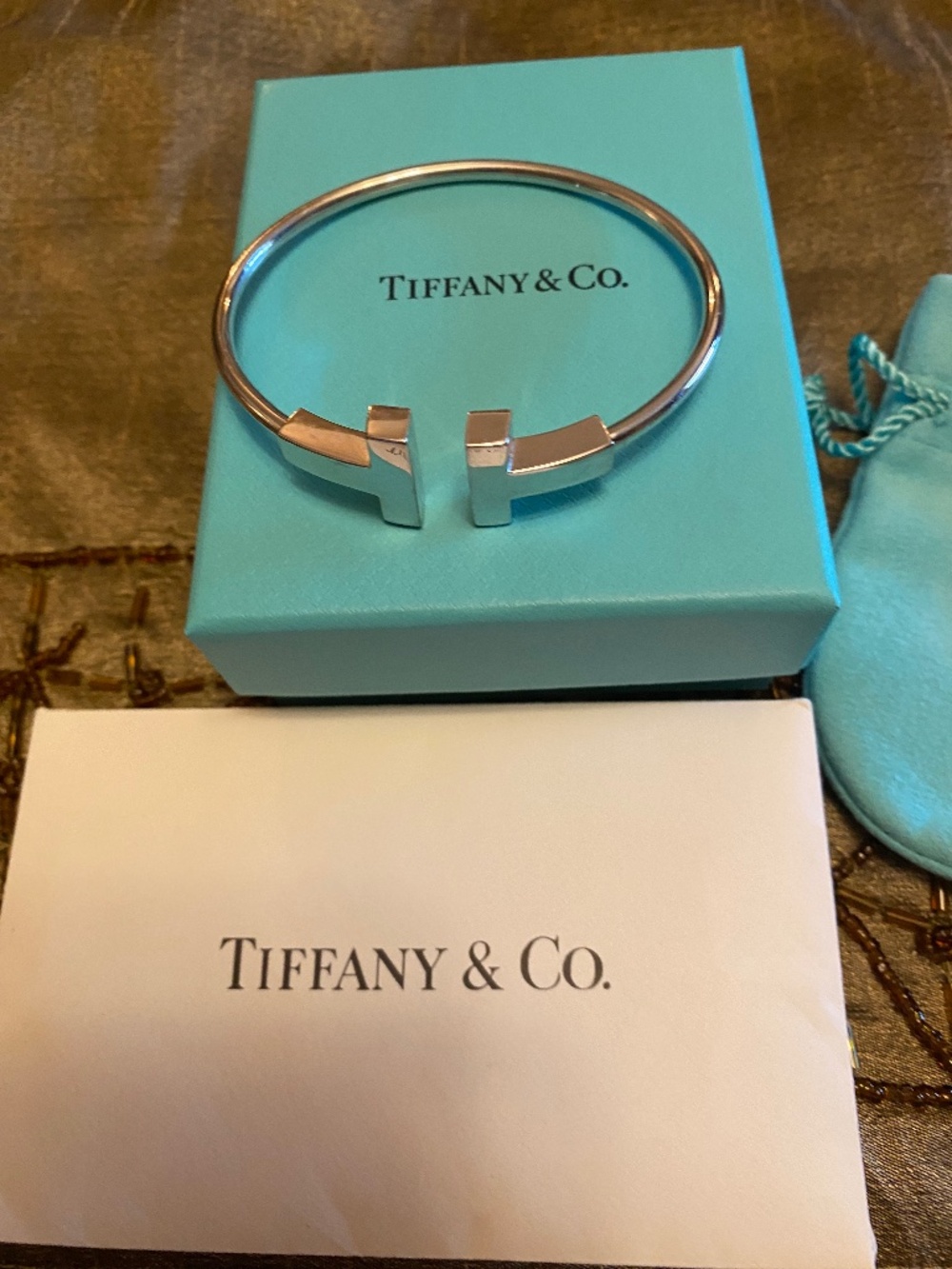 TIFFANY 18KT WIDE WIRE BRACELET T COLLECTION 14.18 GRAMS WHITE GOLD FLEX ITALY